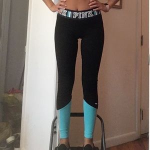 VS Pink leggings, black, logo waistband, small