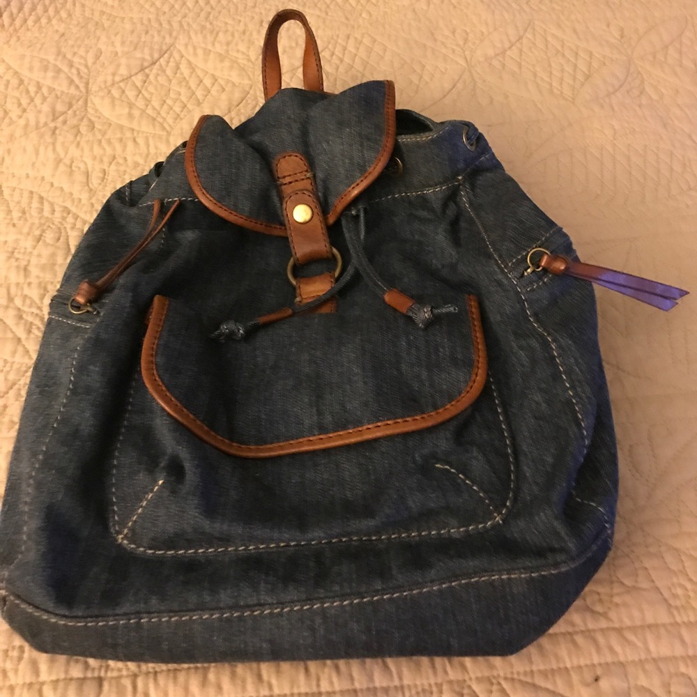 Lucky brand denim  drawstring closure backpack