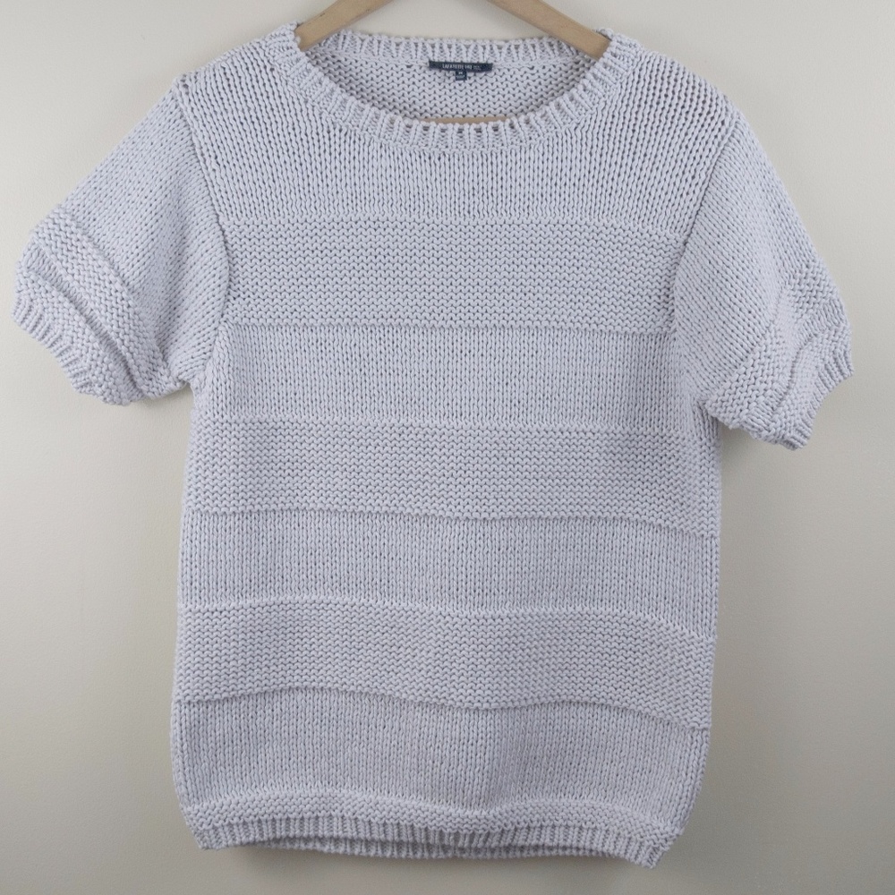 Lafayette 148 silver thick stretchy knit blouse