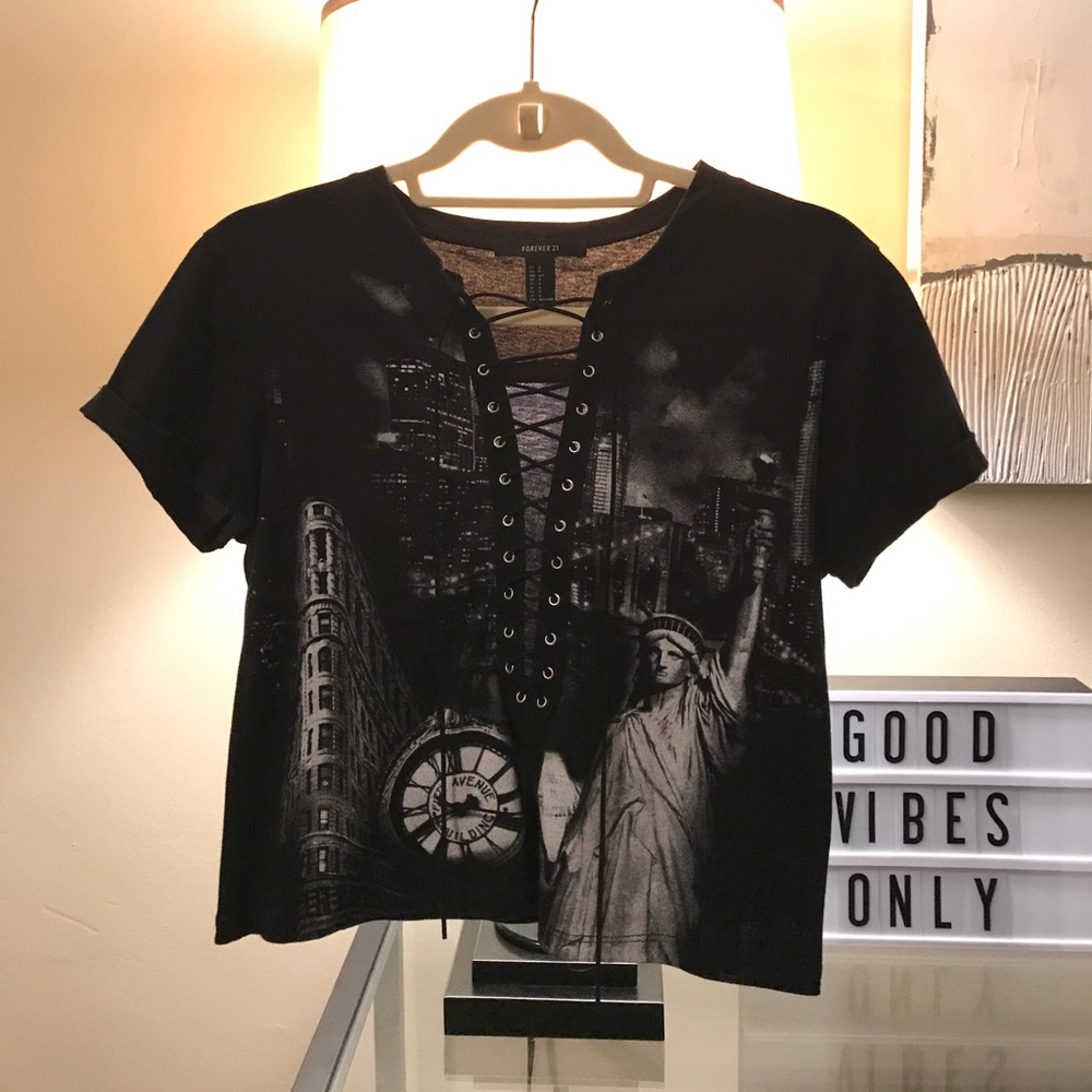 Black Lace Up NYC Crop-Top