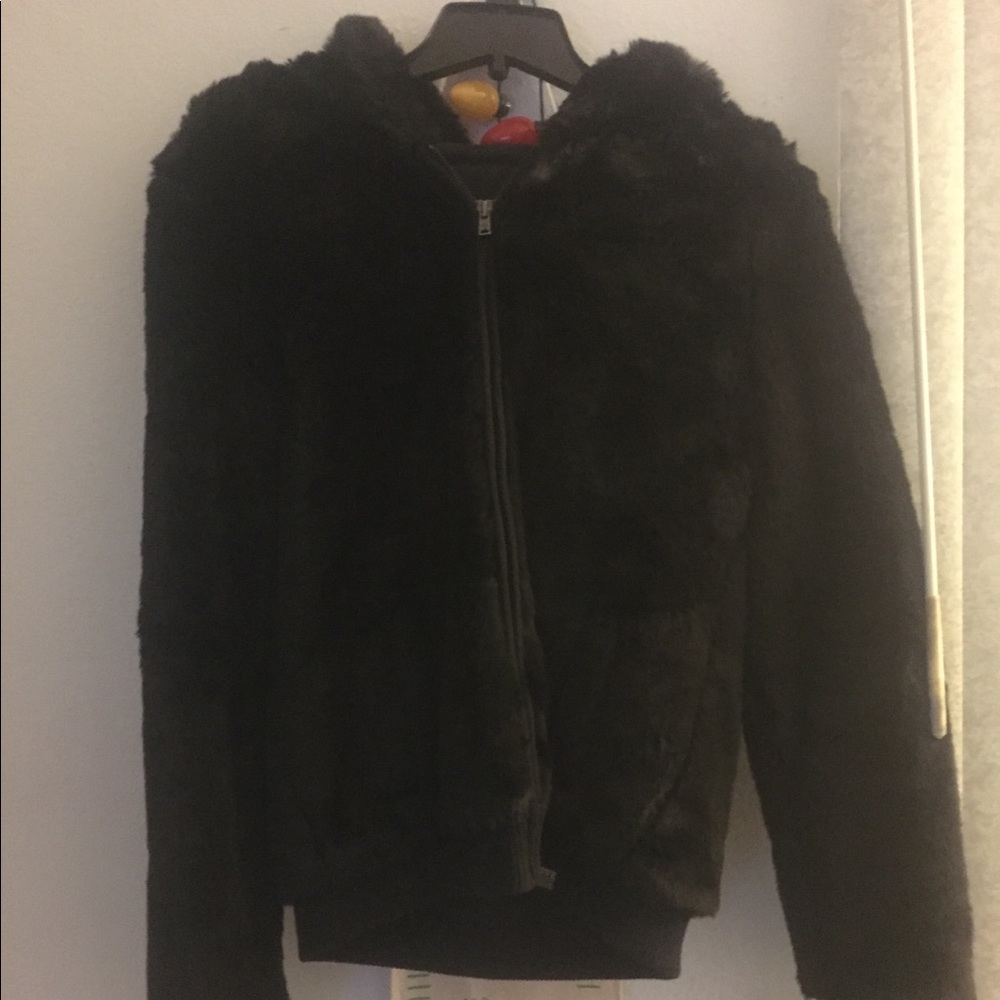 Faux fur PINK zipper hoodie