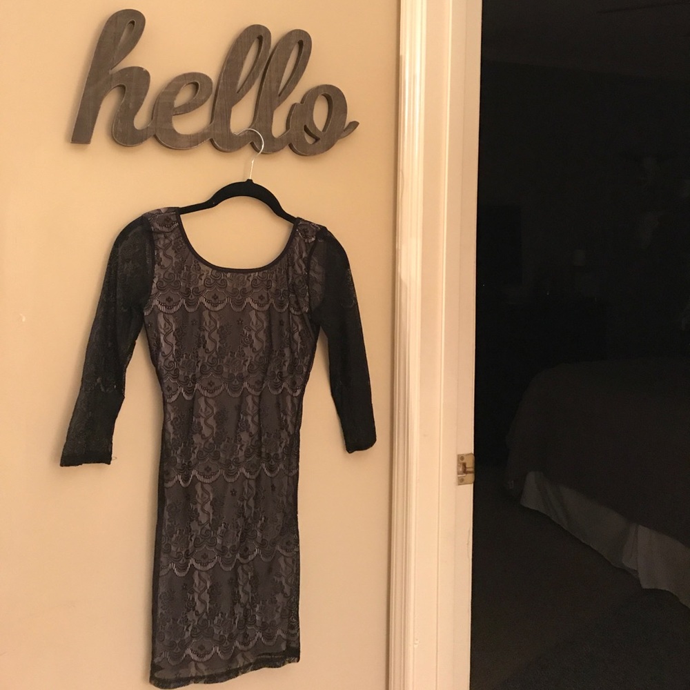 Black Bodycon Lace Dress Scoop Back