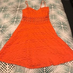 Orange lace skater dress