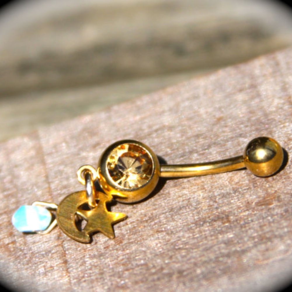Moon Star Opalite and Crystal Belly Button Ring