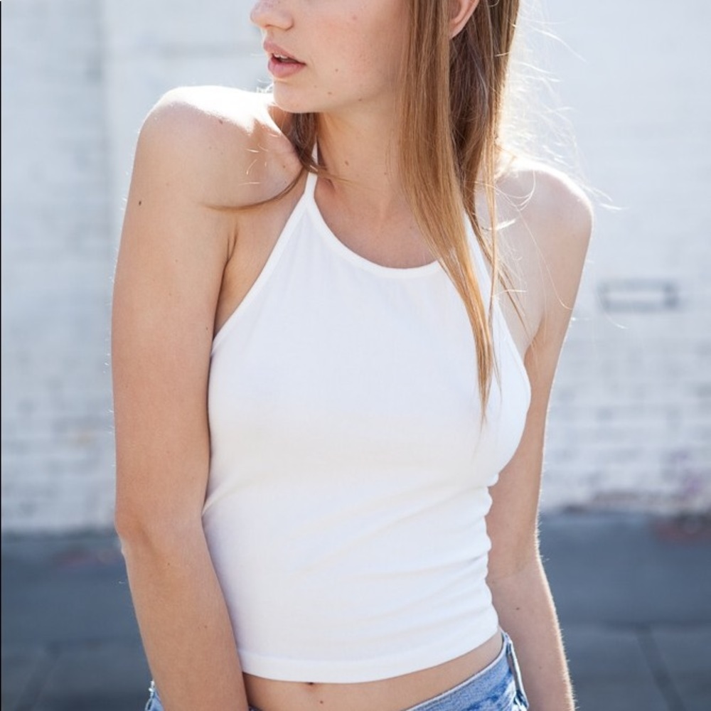 Brandy Melville White Ribbed Halter Top