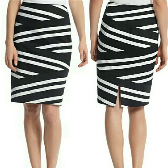 White House Black Market Dresses & Skirts - WHBM Striped Stretch Sateen Pencil Skirt