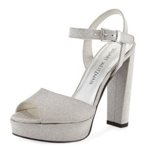 Stuart Weitzman platinum glitter platform sandals