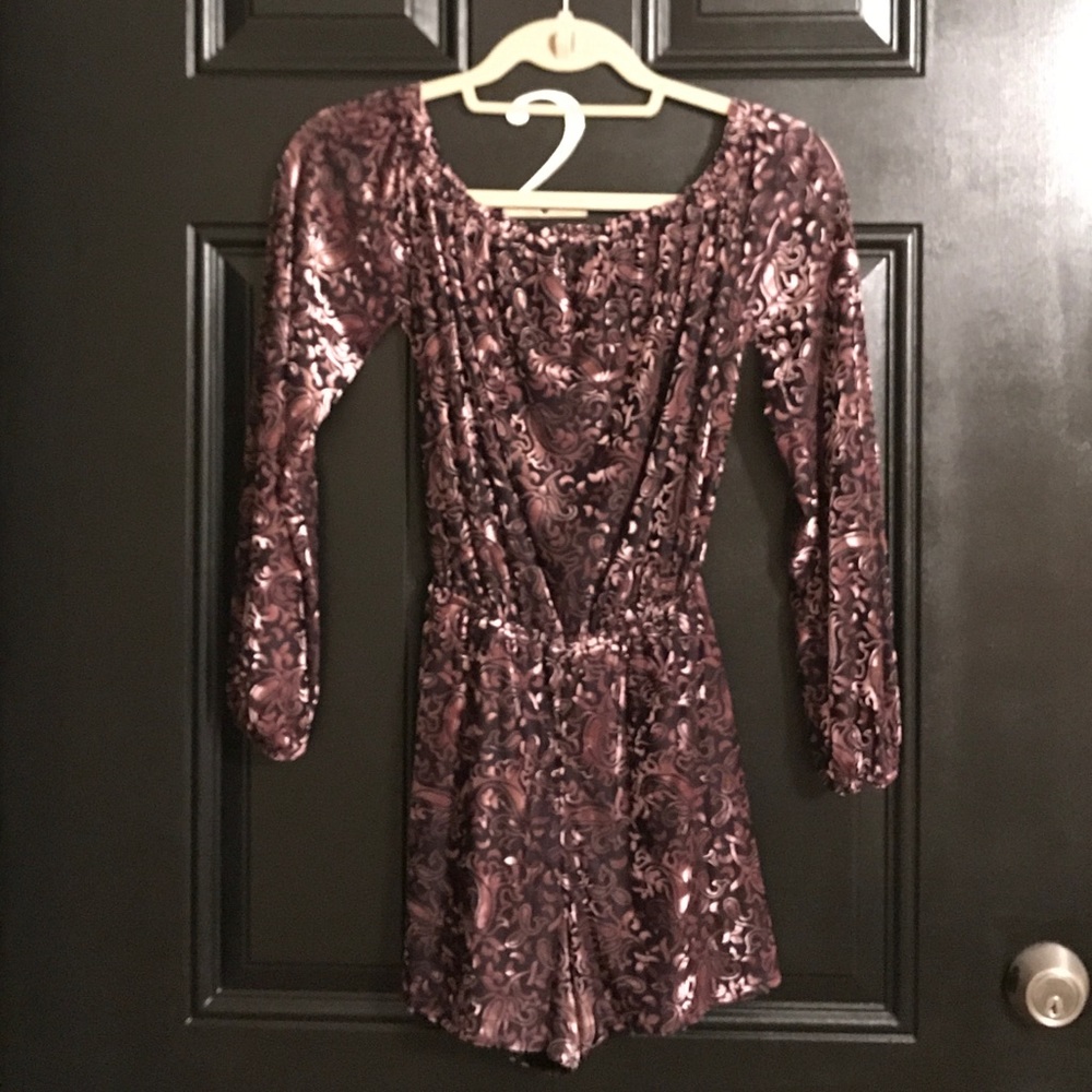 Velour Black and Pink Damask Romper