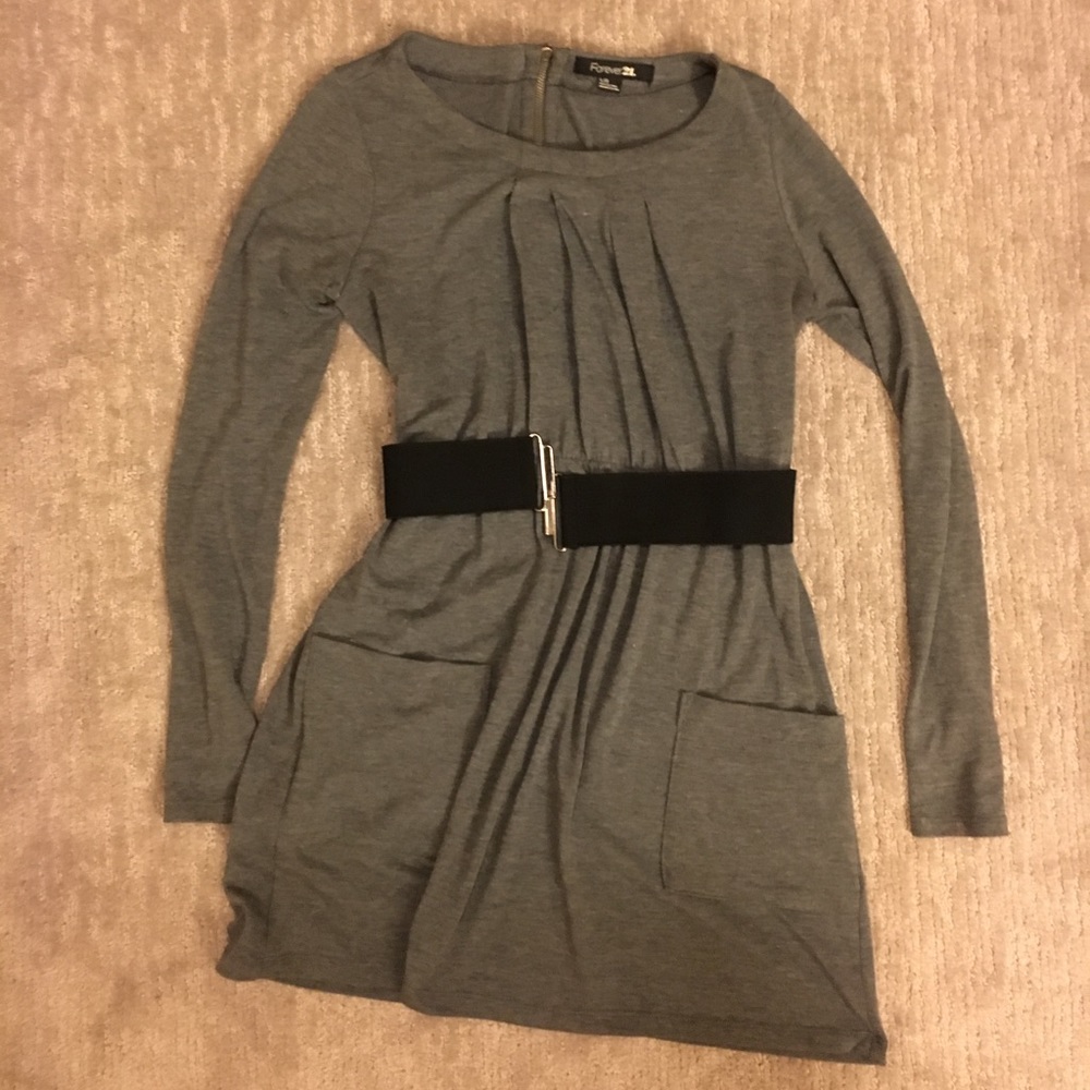 Gray dress with belt