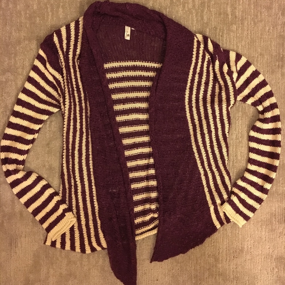 Purple and cream striped cardigan
