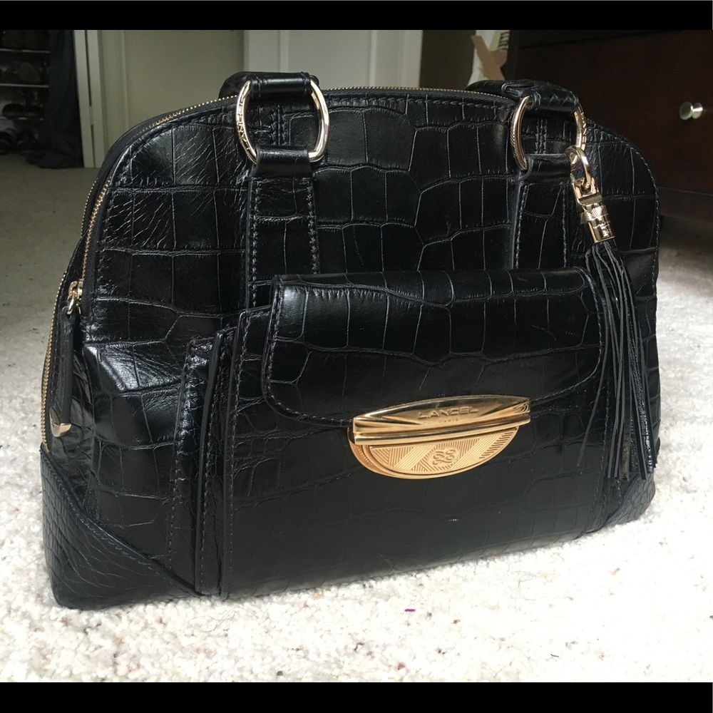 Lancel Black Adjani Purse Purple Interior