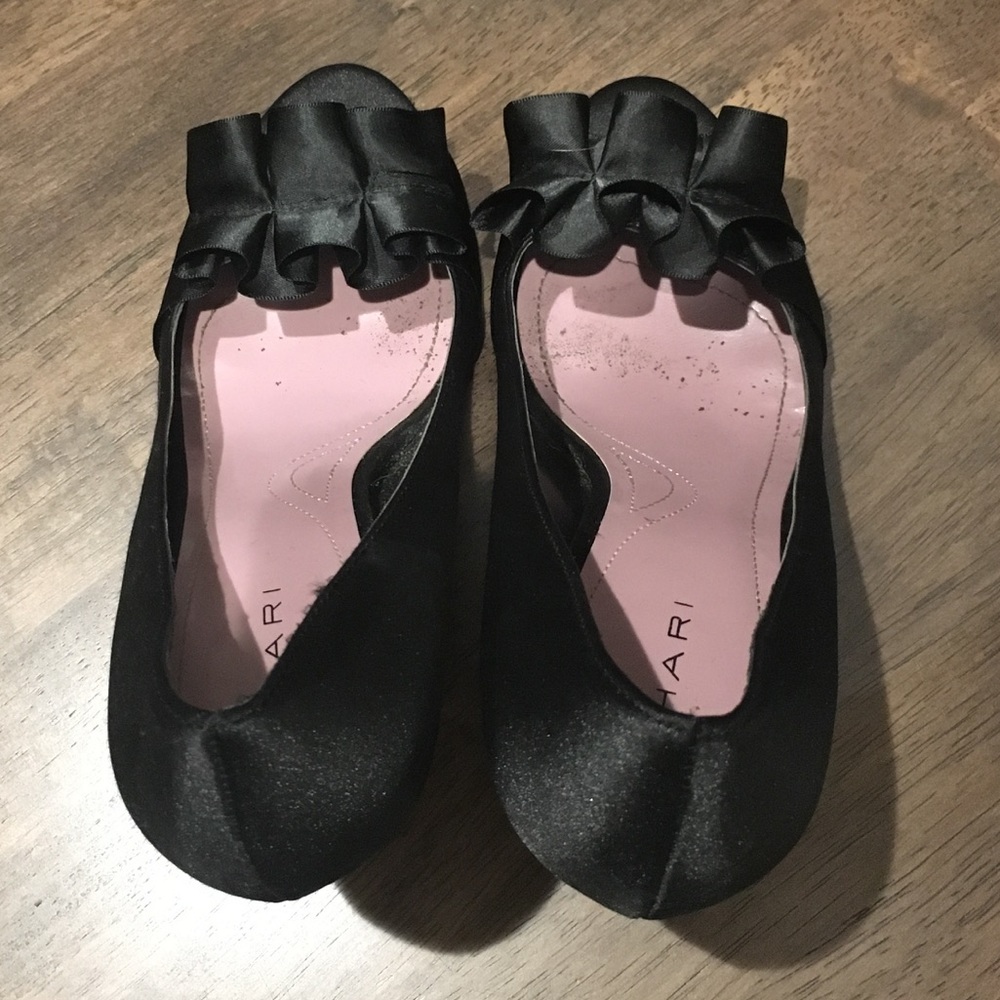 Black Ruffled Peep Toe Heels