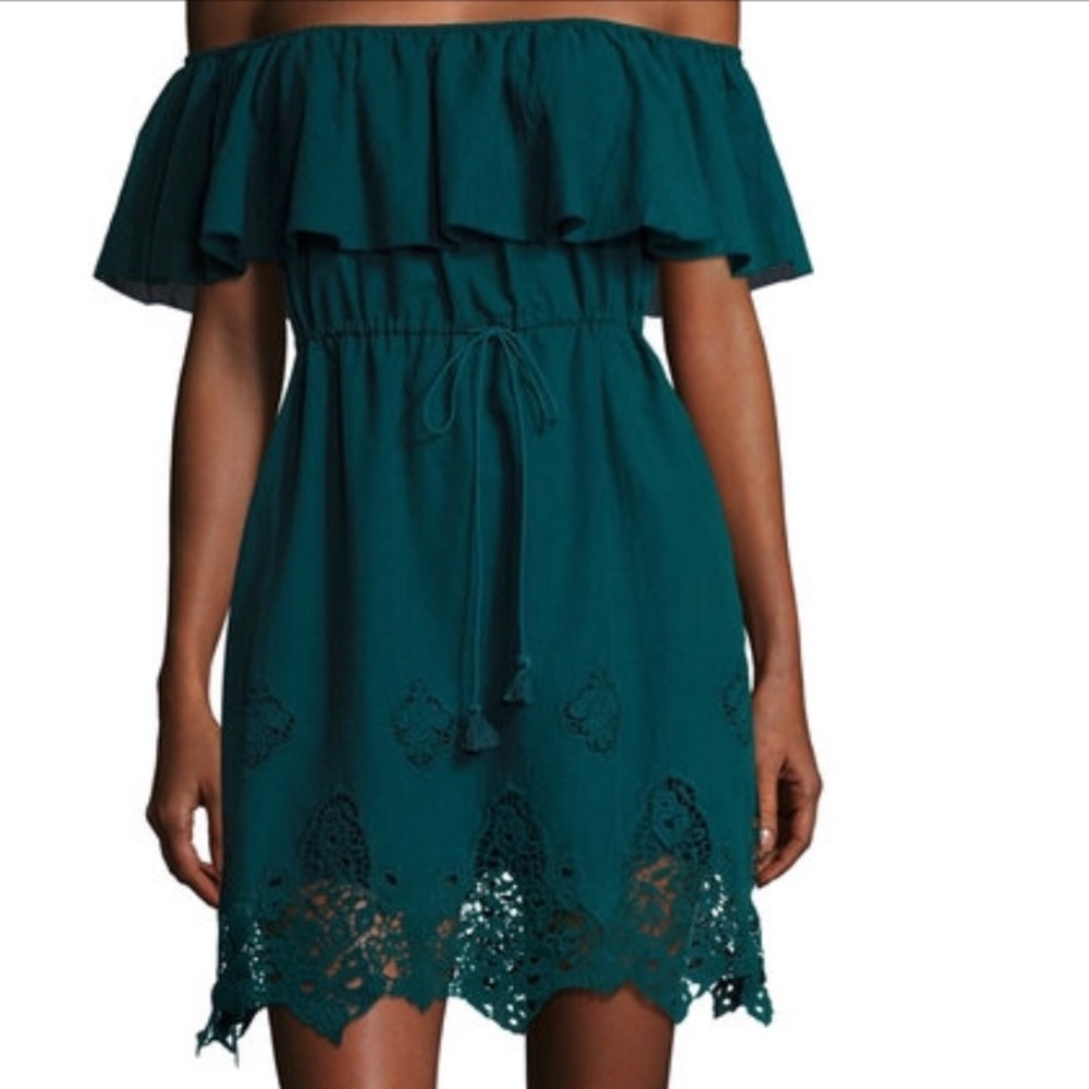 Emerald green off the shoulder dress