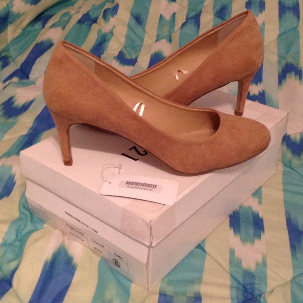 Nude faux suede heels