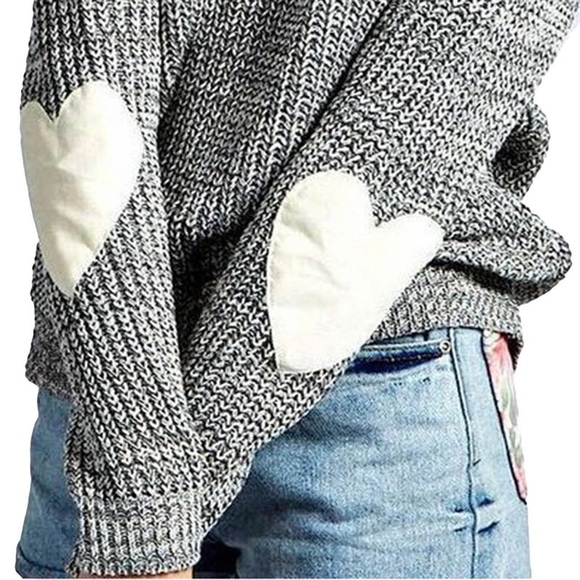 ✨2x HP!✨Gray Knit Sweater W/ Heart Elbow Patch✨ - Picture 2 of 5