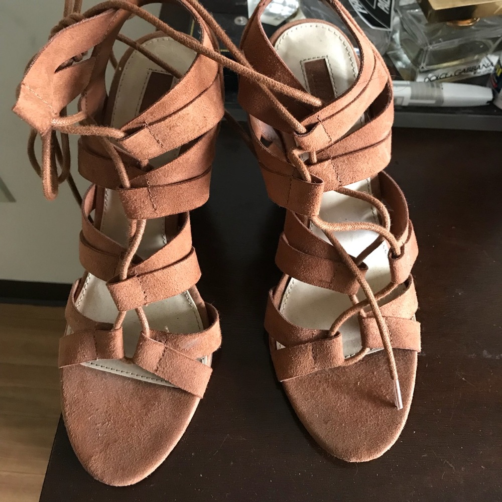 Caramel lace up wedges