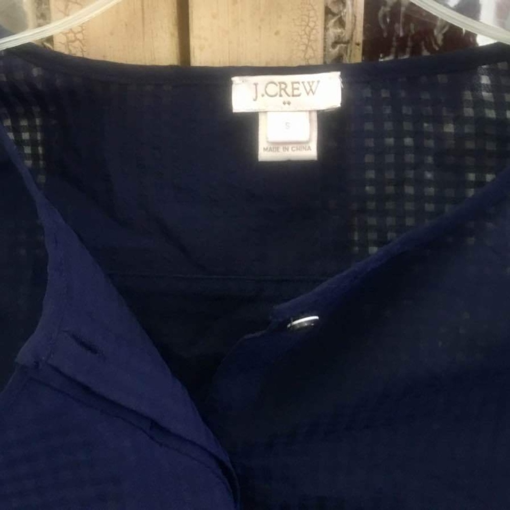 J.Crew Ruffled Button down Shirt In Navy Blue 100% - Picture 3 of 4