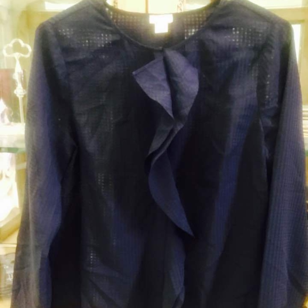 J.Crew Ruffled Button down Shirt In Navy Blue 100% - Picture 4 of 4