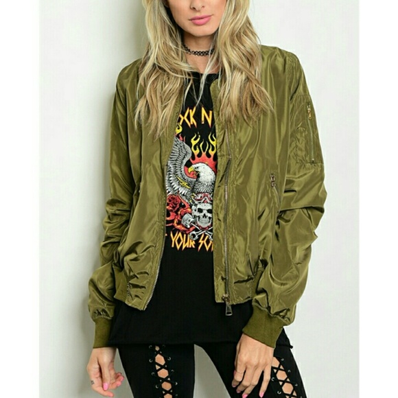 Olive Classic Bomber Jacket - Picture 5 of 7