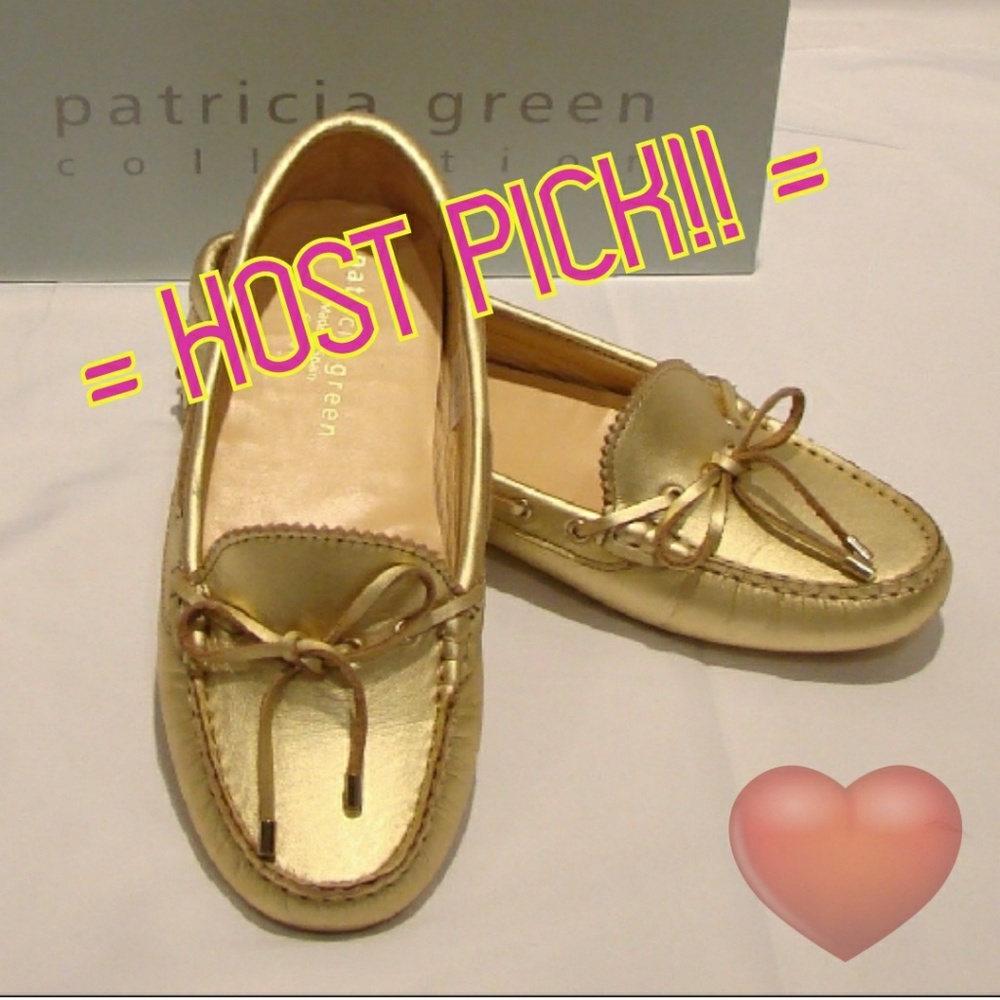Patricia Green Gold Driving Moccasins (NWT)