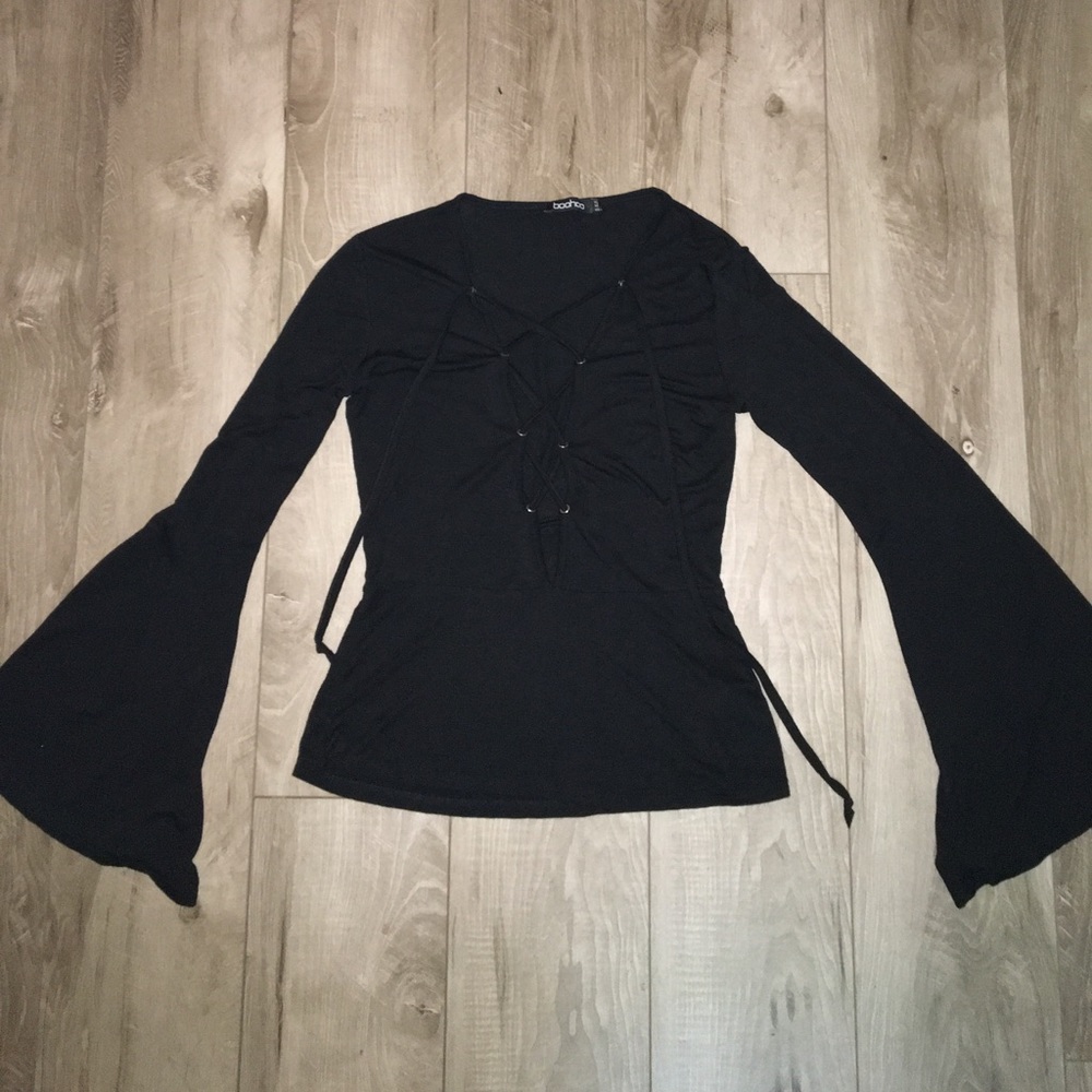 Lace Up Bell Sleeve Knit Top