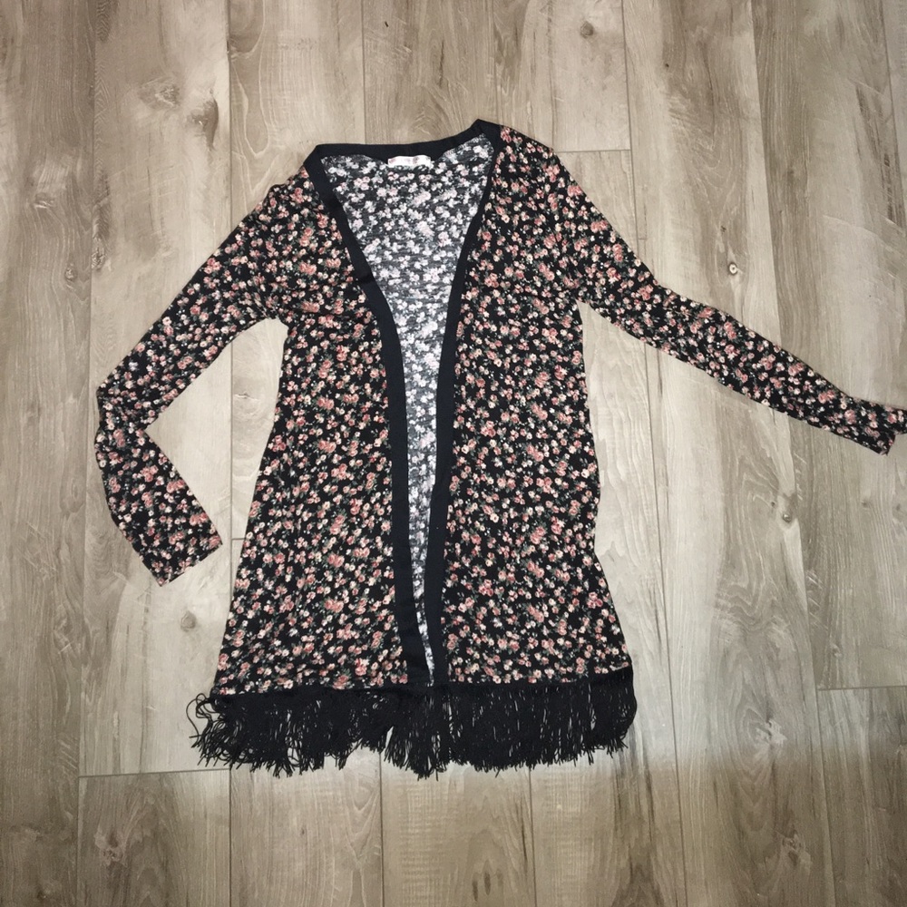 Floral Knit Fringe Cardigan.