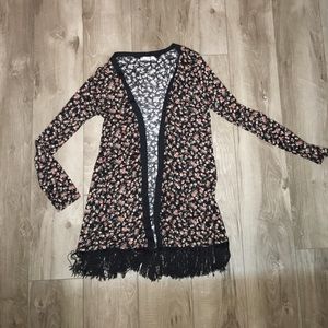 Floral Knit Fringe Cardigan.
