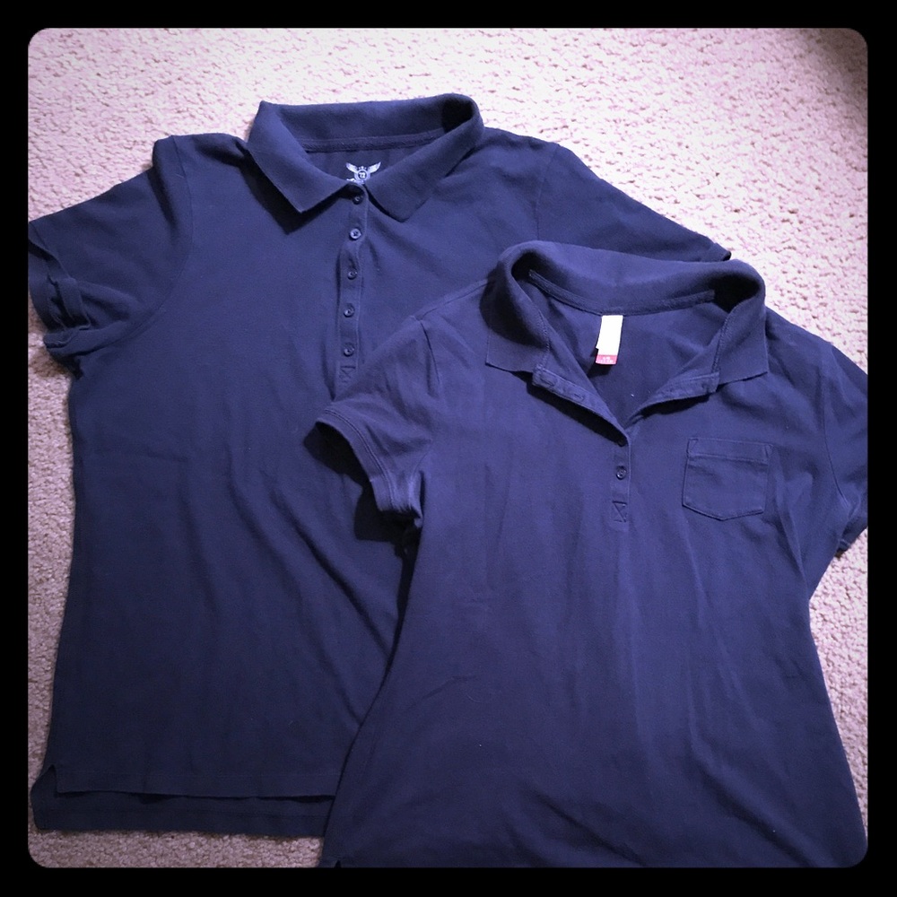 Two womens blue collar shirts.