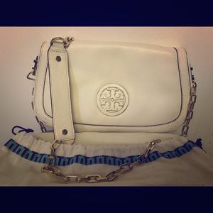 Authentic white Tory burch shoulder flap bag