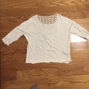 White Crochet Back Tee with 1/4 Length Sleeves White Crochet Back Tee with 1/4 Length Sleeves