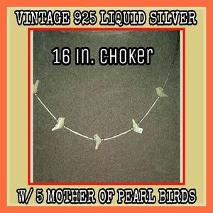 VINTAGE 925 LIQUID SILVER W/ MOTHER OF PEARL BIRDS