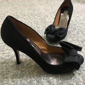 Badgley Mischka Bow Open Toe Suede Heels {Sz 7.5} Badgley Mischka Bow Open Toe Suede Heels {Sz 7.5}