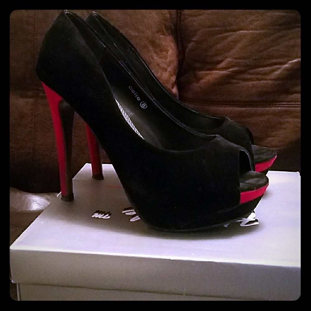 Black and Red Suede Pumps
