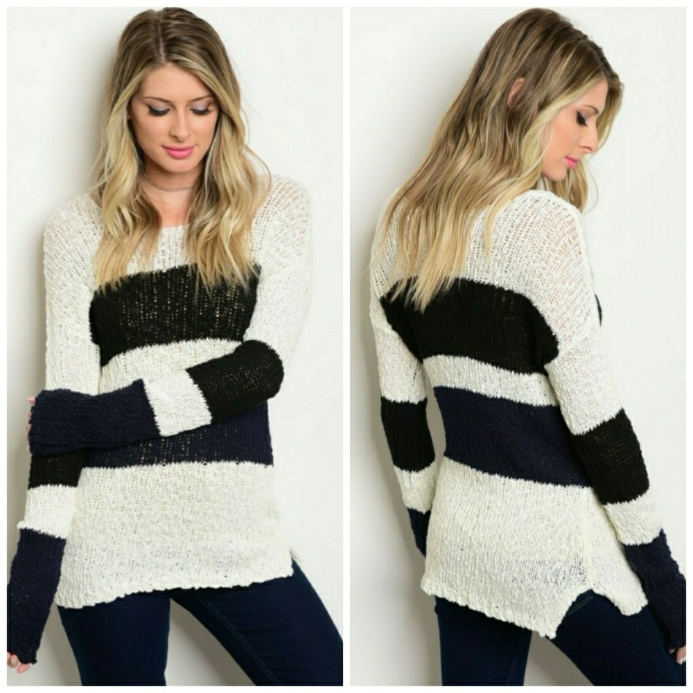 🌟Cozy Chic Ivory/Navy/Black Knitted Sweater