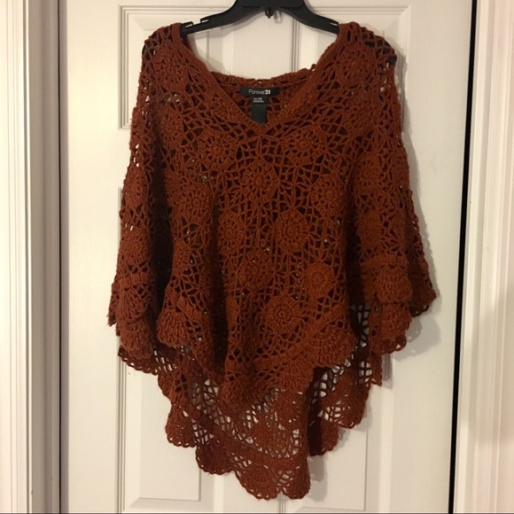 Forever 21 Sweaters - Burgundy Poncho w/ Hood