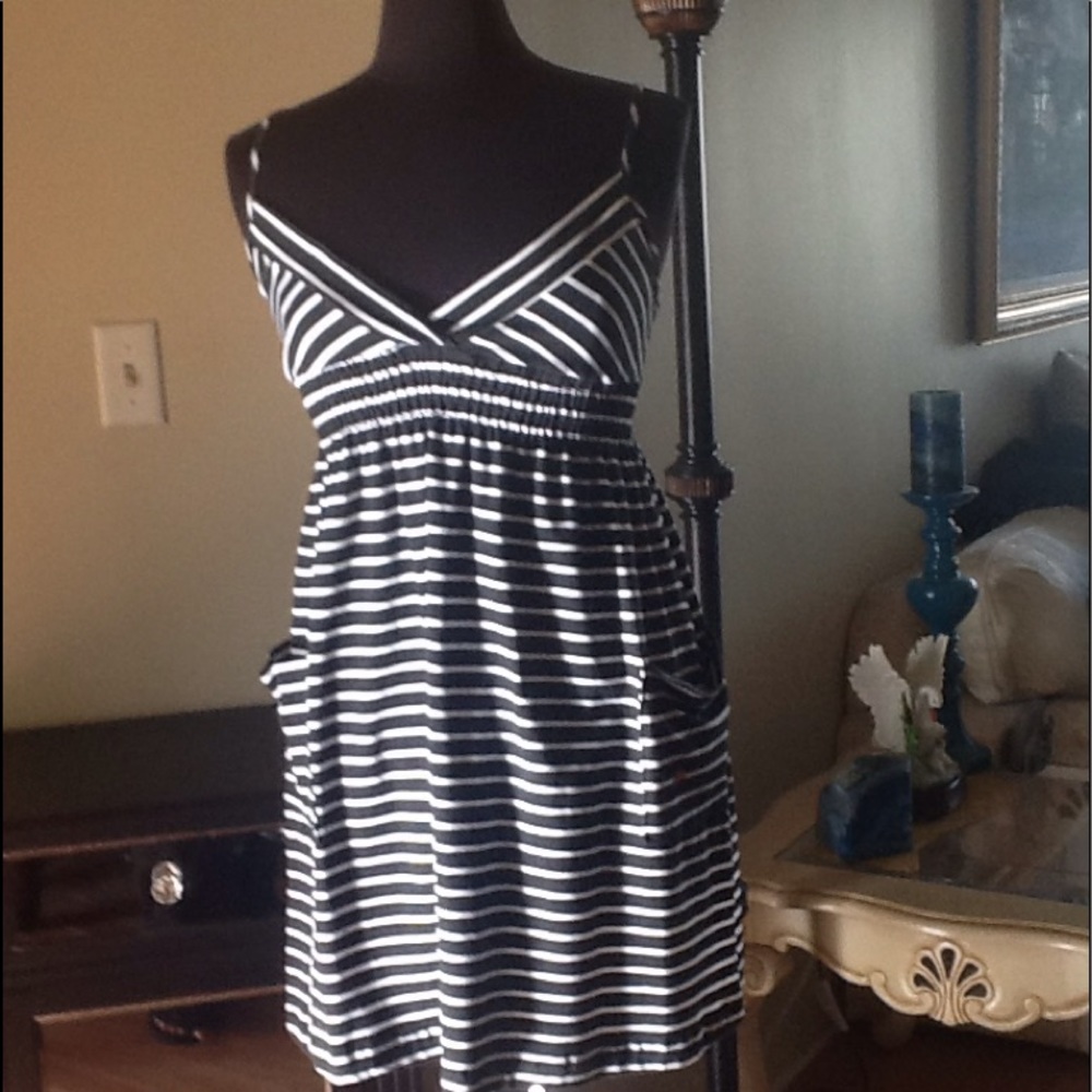 Black and white stripes spaghetti strap dress