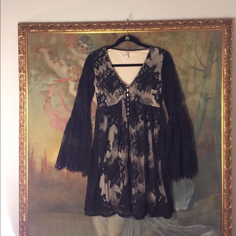 Xhilaration black lace dress w/ long bell sleeves