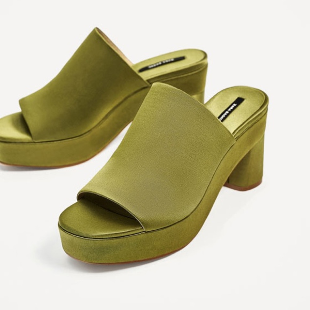 Zara green high heel satin mules - Picture 2 of 4