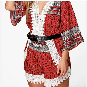 Boohoo Plus Naomi Crochet Paisley Playsuit - 14 Boohoo Plus Naomi Crochet Paisley Playsuit - 14