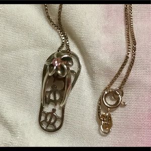 Cute sandal charm necklace with pink stone Cute sandal charm necklace with pink stone