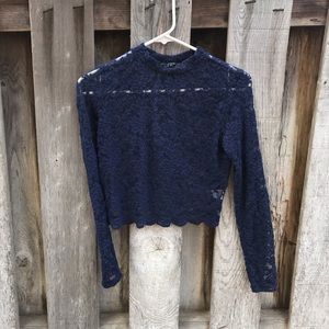 Navy blue floral mid rise long sleeve