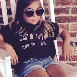 BEATLES Kids Black Tee with British Flag Colors