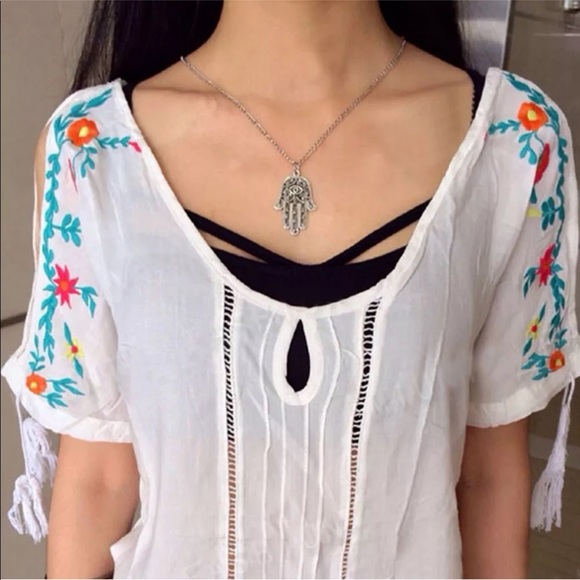 Silver Plated Hamsa Necklace - Picture 2 of 7