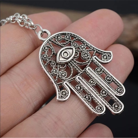 Silver Plated Hamsa Necklace - Picture 3 of 7