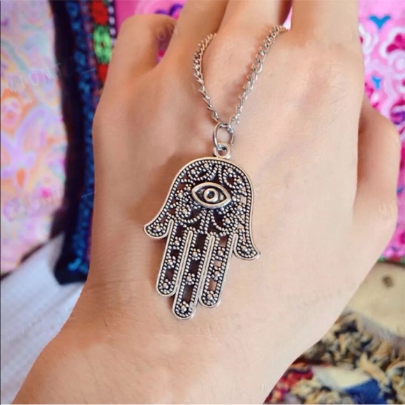 Silver Plated Hamsa Necklace - Picture 4 of 7