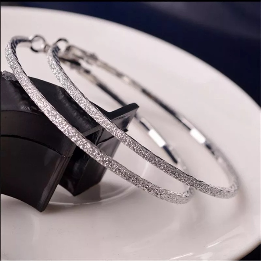 Silver Glitter Hoop Earrings