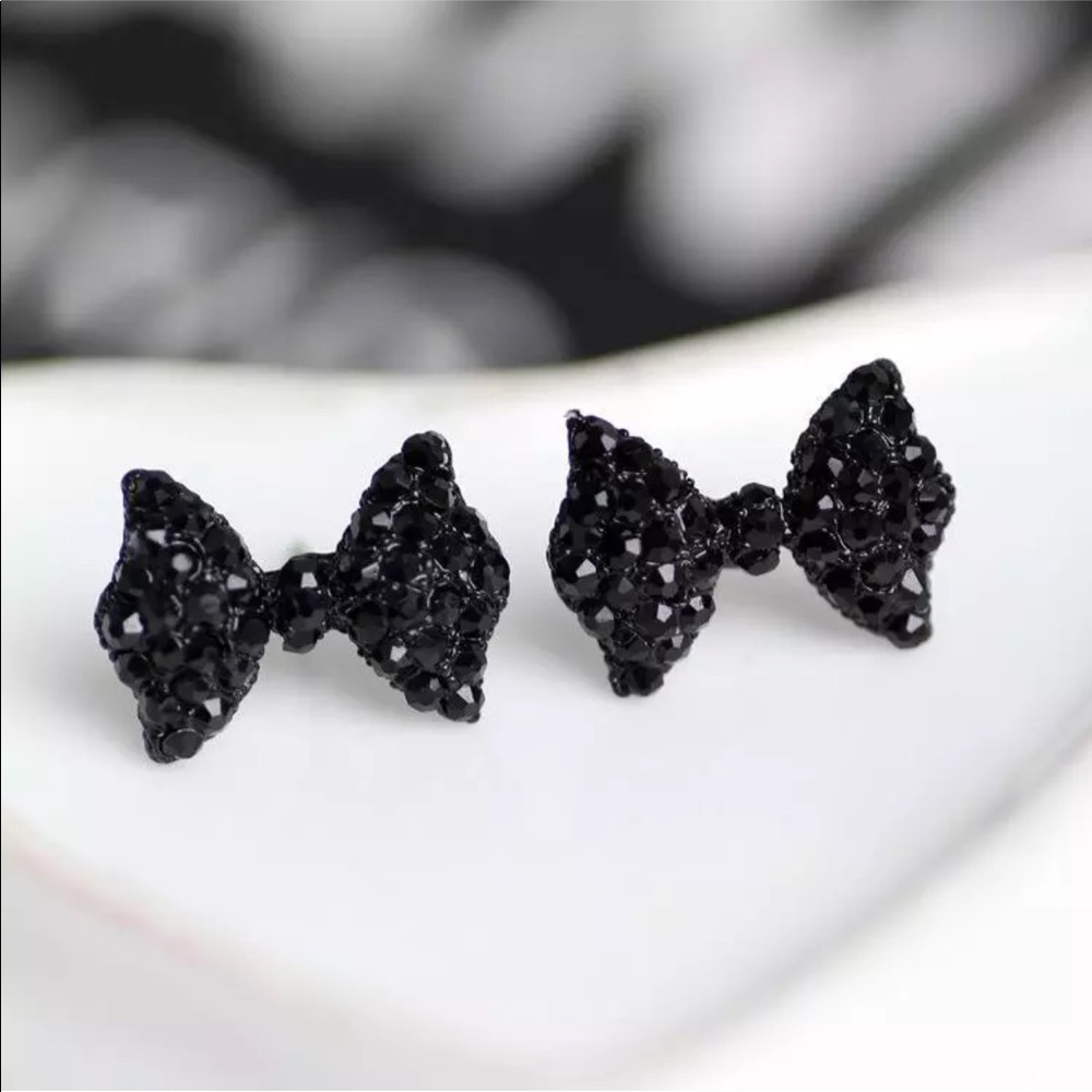 Black Rhinestone Bow Earrings
