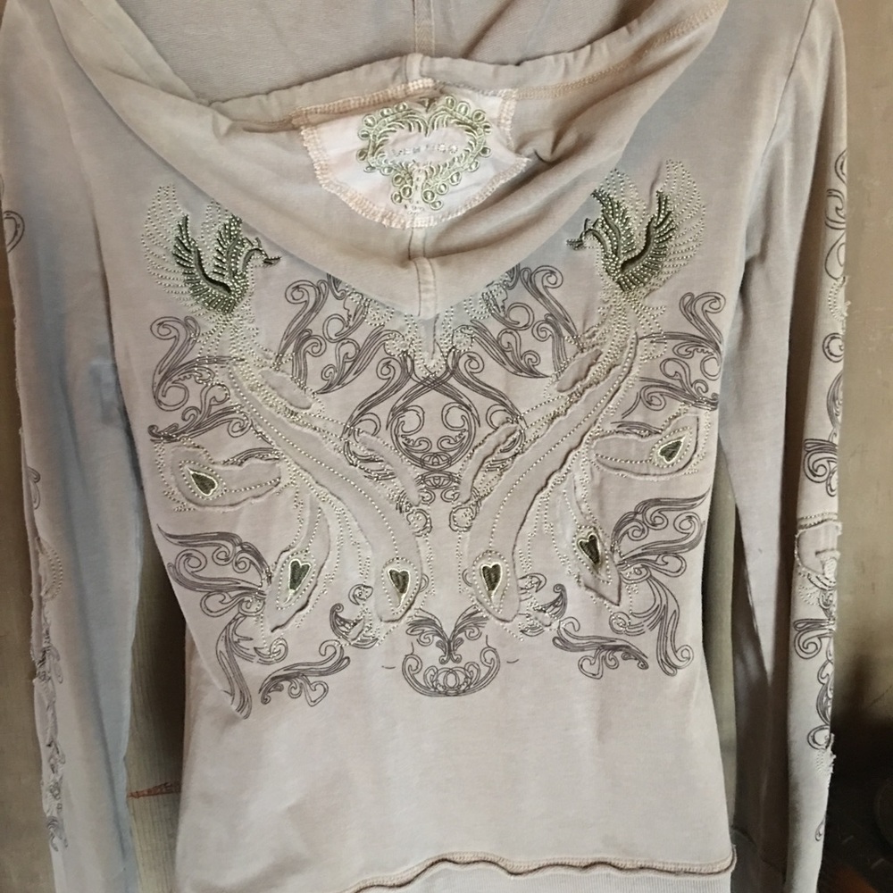 Zip down hooded sweatshirt. Taupe color. Worn once