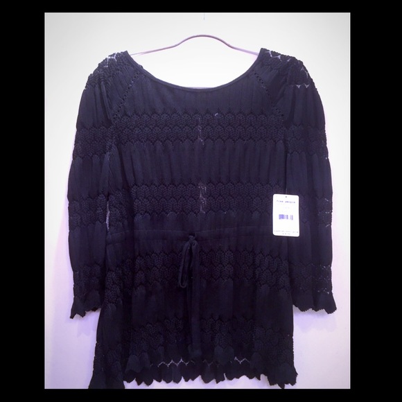 NWT Free People Black Lace knit shirt top - Picture 1 of 4