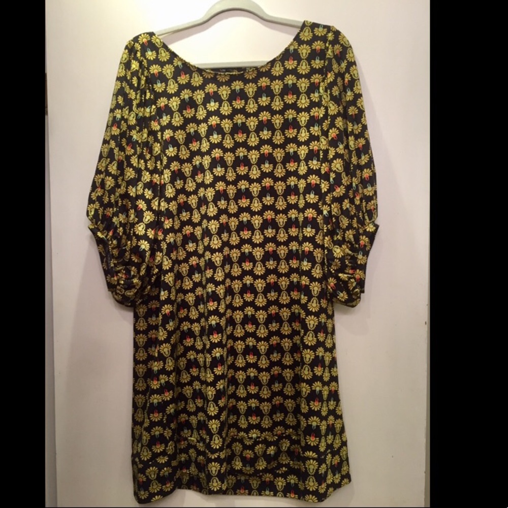 Vintage style mod floral dress black yellow